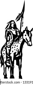 Black and white vector illustration of native American warrior