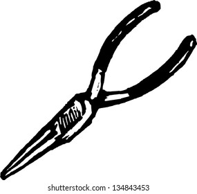 Black and white vector illustration of Needle nose Pliers