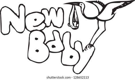 Black and white vector illustration of new baby