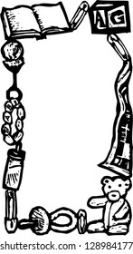Black and white  vector illustration of new baby background