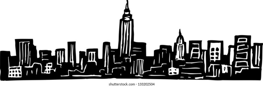 Black and white vector illustration of New York city