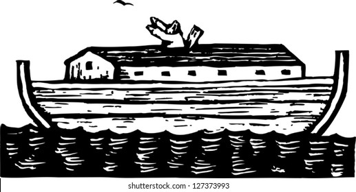 Black and white vector illustration of Noah's ark