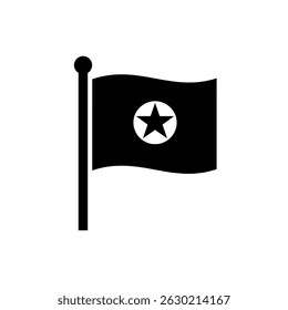 Ilustração vetorial em preto e branco da bandeira nacional da Coreia do Norte acenando em um poste