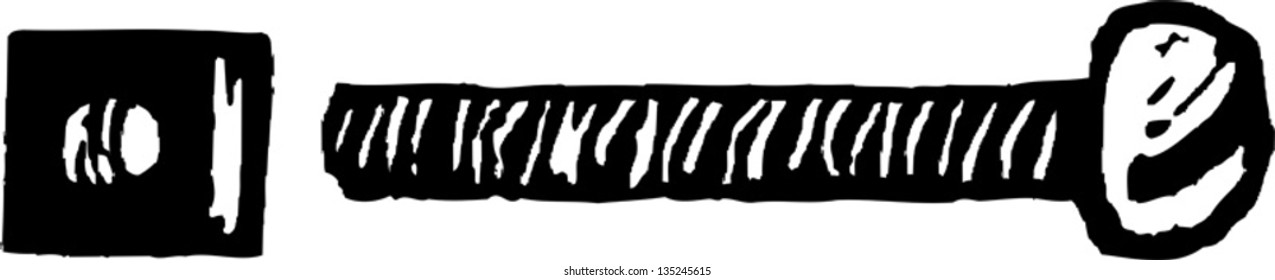 Black and white vector illustration of Nut and Bolt