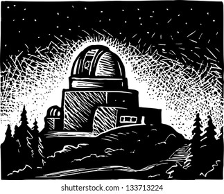Black and white vector illustration of observatory