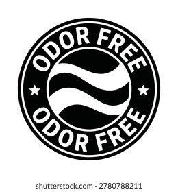 Black and white vector illustration of an odor free seal featuring wavy lines within a