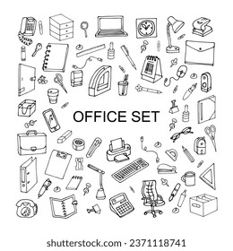 ilustración vectorial en blanco y negro
conjunto de oficinas en estilo doodle