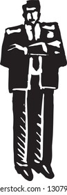 Black and white vector illustration of an officer