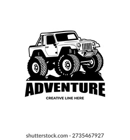 black and white vector illustration offroad adventure 4x4 vehicle on rocky terrain