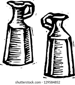 Black and white vector illustration of oil and vinegar
