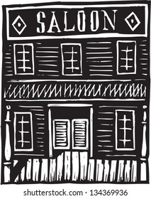 Black and white vector illustration of Old West Saloon Building