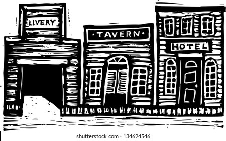 Black and white vector illustration of Old West Town