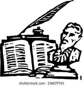 Black and white vector illustration of an old book