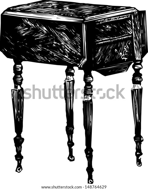 Black White Vector Illustration Old Dresser Vintage Objects