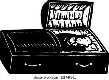 Black And White Vector Illustration Of An Open Casket