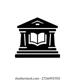 Ilustración vectorial en blanco y negro de un libro abierto en un icono clásico de construcción de Biblioteca para la educación y el diseño del logotipo del libro