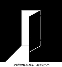 Black And White Vector Illustration Of Open Door. Noir Element