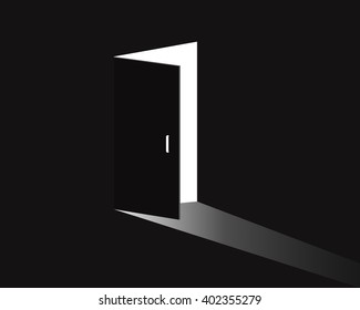 Black and white vector illustration of open door. 