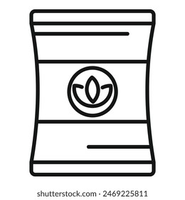 Black and white vector illustration of an organic product packaging design with a leaf logo