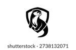 A black and white vector illustration of an otter standing inside a shield shape. The otter is depicted in profile, facing right. The file is an editable vector, suitable for print, web, and digital use.