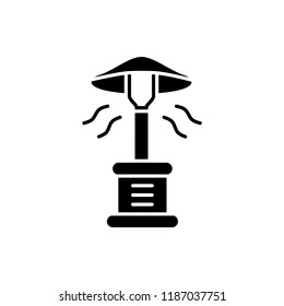 Black & White Vector Illustration Of Outdoor Gas Heater. Flat Icon. Isolated Object On White Background.