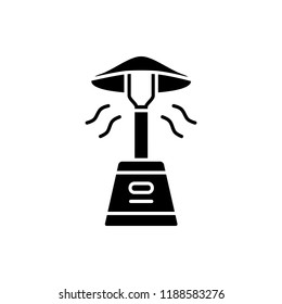 Black & white vector illustration of outdoor gas heater. Flat icon. Isolated object on white background.