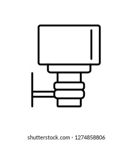 Black & white vector illustration of outdoor light dusk to dawn sensor. Line icon of energy saving wall lamp. Isolated object on white background