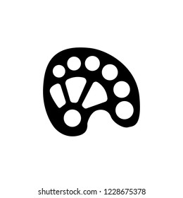 Black & white vector illustration of oval paint palette. Flat icon of artistic tray to mix paints. Isolated object on white background