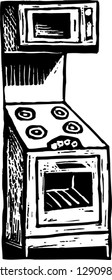 Black and white vector illustration of an oven range