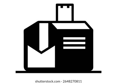 Black and white vector illustration of a packing slip silhouette. The icon features a simple design with a rectangular shape and three horizontal lines representing text.