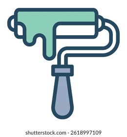 A black and white vector illustration of a paint roller icon with dripping paint, perfect for design, and construction concepts.