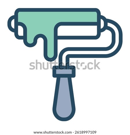 A black and white vector illustration of a paint roller icon with dripping paint, perfect for design, and construction concepts.