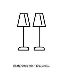 Black and white vector illustration of pair of buffet table lamps. Line icon of traditional desktop light fixture. Home and office illumination. Isolated object on white background