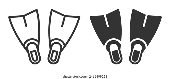 Black and white vector illustration of a pair of flippers for diving or swimming.