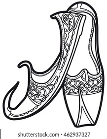 black and white vector illustration of a pair of arabian khussa shoes