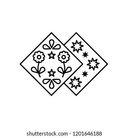 Black & white vector illustration of paper napkins with stars & floral patterns. Line icon of decoupage materials for diy projects. Craft supplies.  Isolated objects on white background