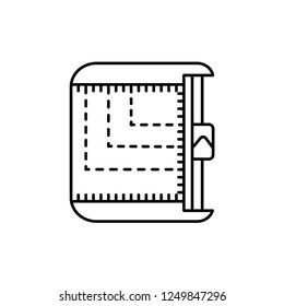 Black & white vector illustration of paper cutter trimmer with rulers for diy craft projects. Line icon of scrapbook supplies. Isolated object on white background
