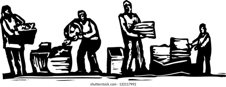Black and white vector illustration of paper drive