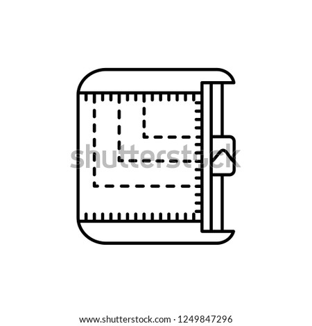 Black & white vector illustration of paper cutter trimmer with rulers for diy craft projects. Line icon of scrapbook supplies. Isolated object on white background