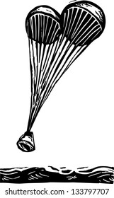 Black and white vector illustration of a parachute