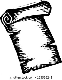 Ilustración vectorial en blanco y negro del pergamino