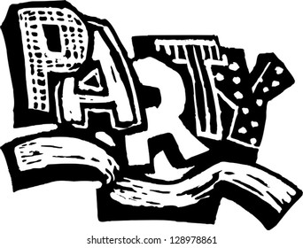 Black and white vector illustration of party