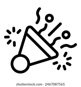 Black and white vector illustration of a party popper, representing celebration and fun