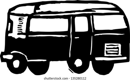 Black and white vector illustration of a Passenger Van