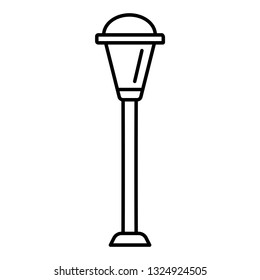 Black & white vector illustration of path walkway garden lamp. Line icon of outdoor street light. Isolated object on white background