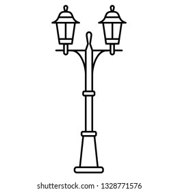 Black & white vector illustration of path walkway garden lamp. Line icon of outdoor street light. Isolated object on white background