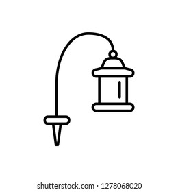 Black & white vector illustration of pathway lantern lamp. Line icon of  outdoor landscape light fixture. Isolated object on white background
