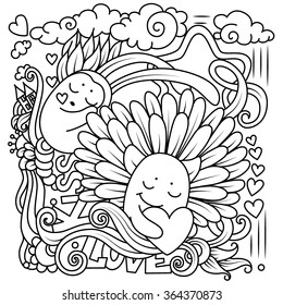 Black and White. Vector illustration. Pattern for coloring. Contour images.
Sleep. Love.