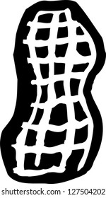 Black and white vector illustration of a peanut
