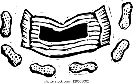 Black and white vector illustration of peanuts